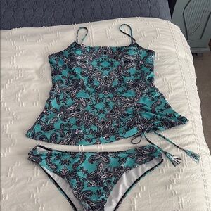 Paisley Tankini Set in Teal and Black | two piece swim set | NEW no tags